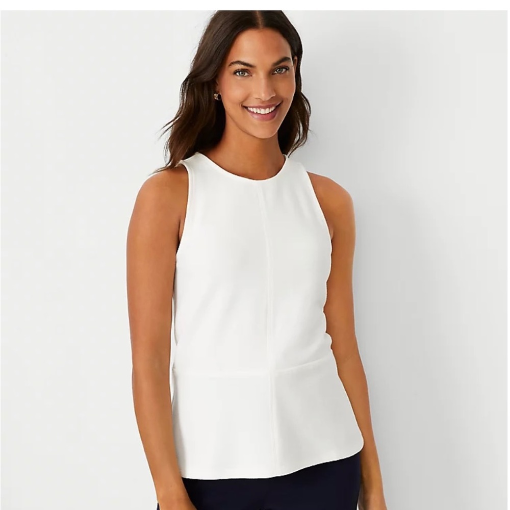 Ann Taylor White Sleeveless Peplum Top